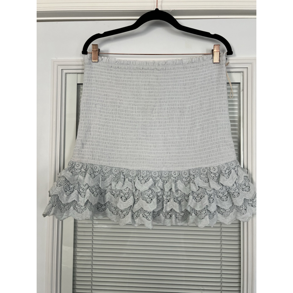 Tularosa Smocked Baby Blue Cinched Ruffle Mini Skirt Size XL NEW